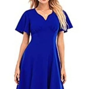 DRESSTELLS Royal Blue Tea Length Dress Flared Sleeve Aline Swing XL